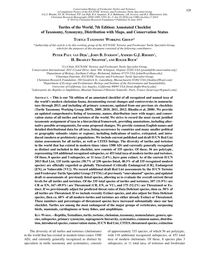 turtles of the world checklist 7th edition — cover